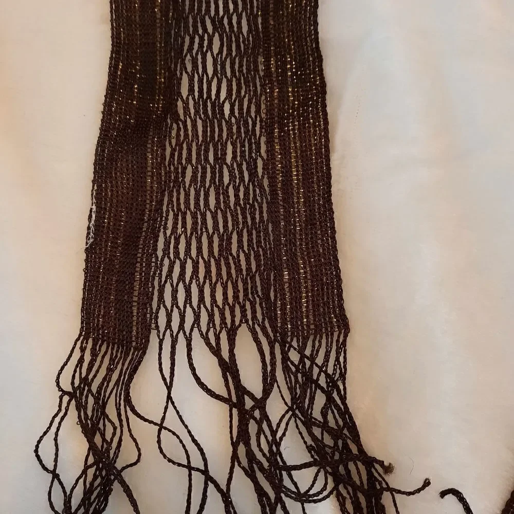 Brown/ Gold Metallic Fringed Netted Scarf/Tie Belt